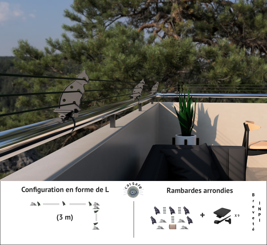 Protection pour balcons et terrasses en forme de L - Rambardes arrondies