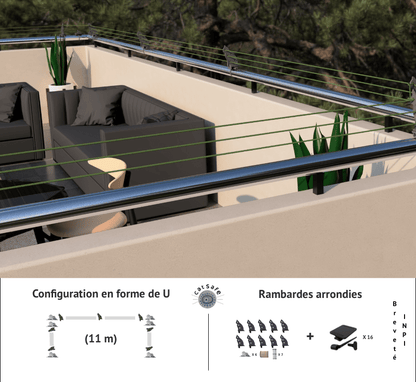 Protection pour balcons en U avec rambardes arrondies et configuration innovante pour sécurité optimale.